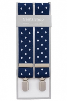 Navy Blue Polka Dot Extra Long Trouser Mens Suspender 